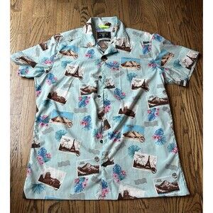 House of Anarchy Shirt World Travel Icons Short Sleeve Button Up‎ Men's Size M